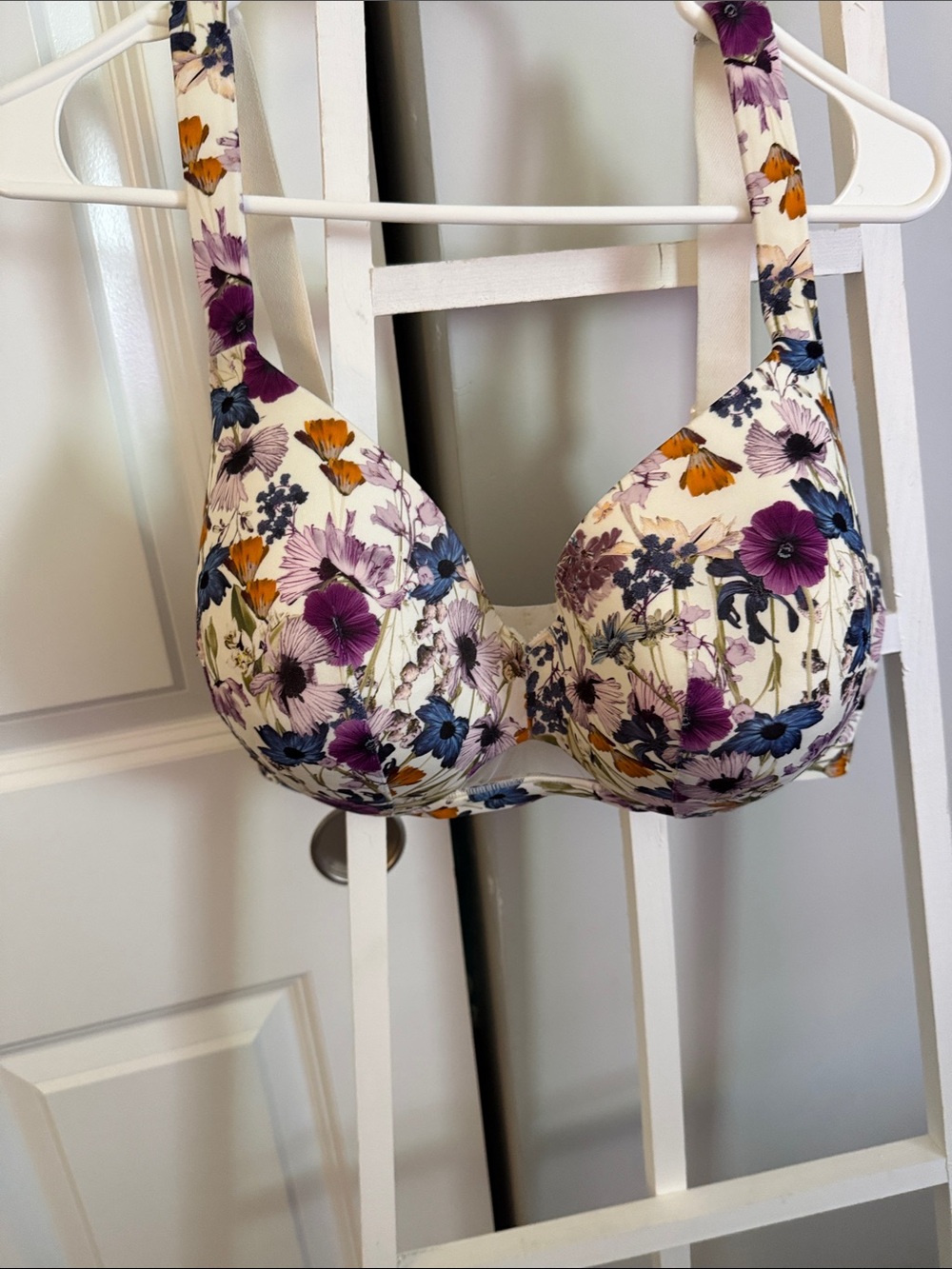 Cacique Floral Underwire Bra in Cream with Purple & Blue Flowers